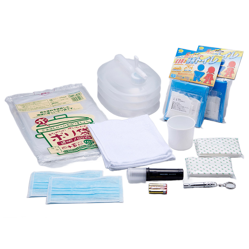 車載防災セット 災害対策10点避難set 防災グッズ 旭電機化成 (ABO-95) 防災用品 災害対策 震災対策 LEDライト 簡易トイレ ポリタンク ゴミ袋 マスク ホイッスル タオル コップ 災害 震災 避難グッズ 非常持出袋 防災 停電 1人用 bsg019