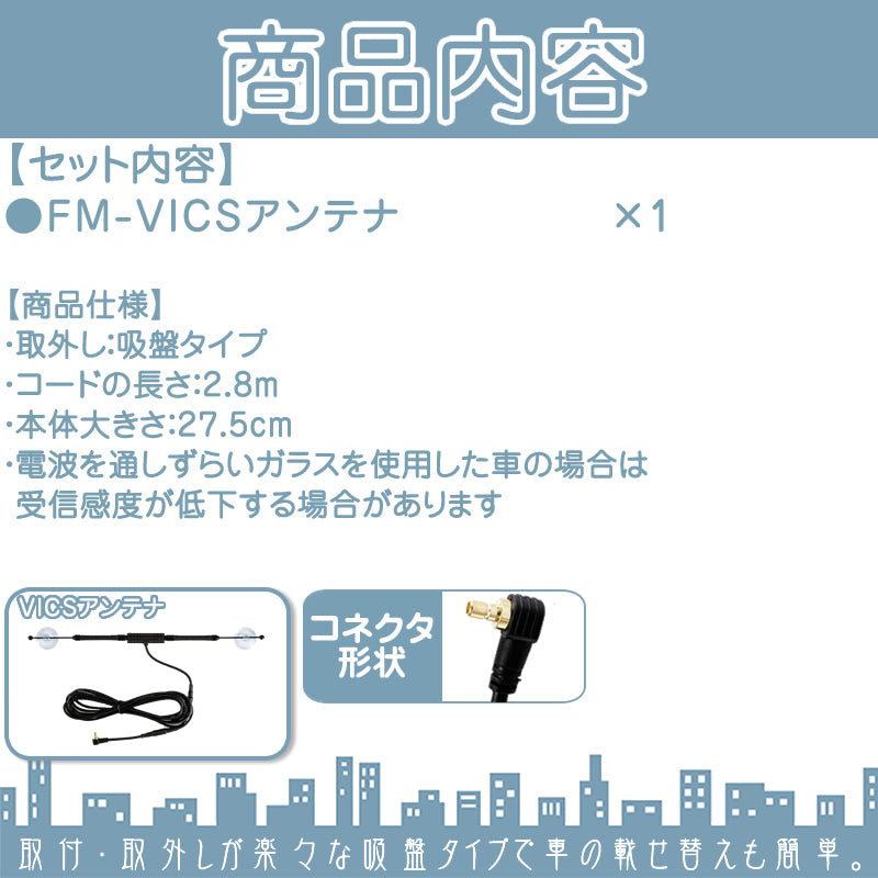 VICSアンテナ パナソニック サンヨー ゴリラ&ミニゴリラ ポータブルナビ 高感度 吸盤取付 NVP-DTNR21 代用品 FM-VICSアンテナ erw010
