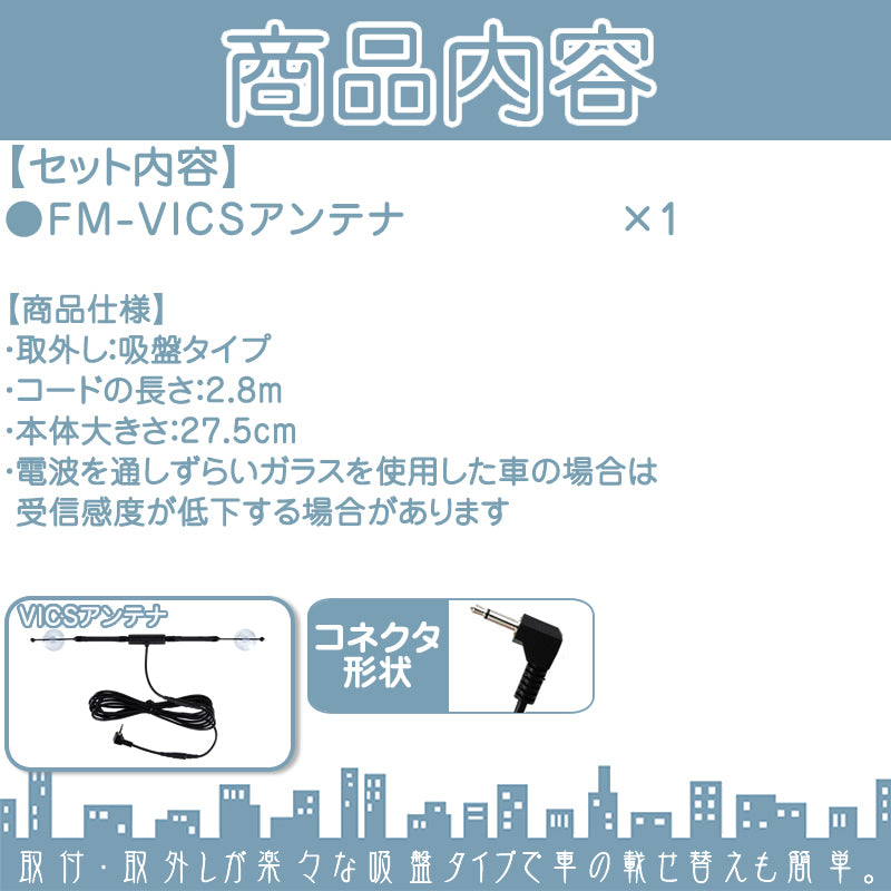 VICSアンテナ パナソニック ストラーダポケット ポータブルナビ 高感度 吸盤取付 CA-VA010D 代用品 FM-VICSアンテナ erw026