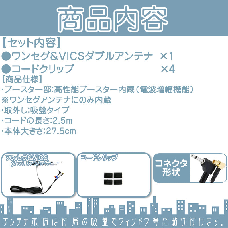 ワンセグアンテナ VICSアンテナ カロッツェリア 楽ナビ エアーナビ ポータブルナビ 高感度 吸盤取付 AN-FL10 AN-M001 AN-FL001 代用品 ダブルアンテナ erw024
