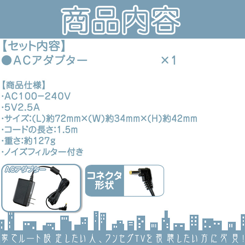 ACアダプター ノイズ対策特注基板 パナソニック Panasonic 旅ナビ ストラーダ ポケット ポータブルナビ AC電源 5V CA-ZAC010D CA-ZAC020D 代用品 erw038