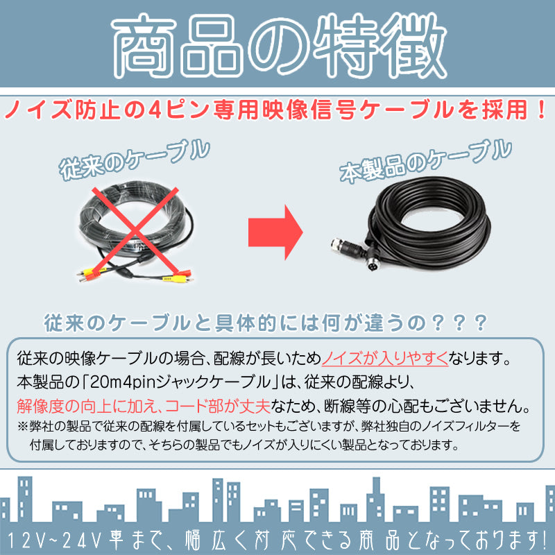 7インチ 4分割 オンダッシュモニター バックカメラ セット 赤外線LED搭載 ノイズ対策済 4ピンケーブル 24V車 大型車 トラック等に mcs017