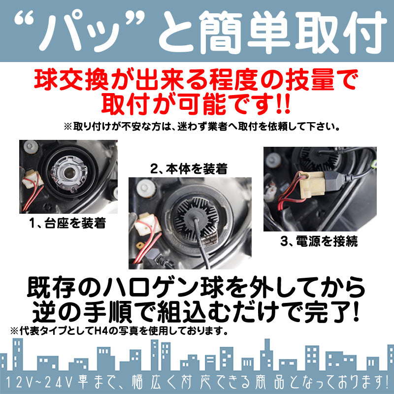 LEDヘッドライト LEDフォグランプ H4 (Hi/Lo) / H8 / H11 / HB3 / HB4 車検対応 6000lm 12V 24V ファンレス ケルビン数変更可 mtk1020