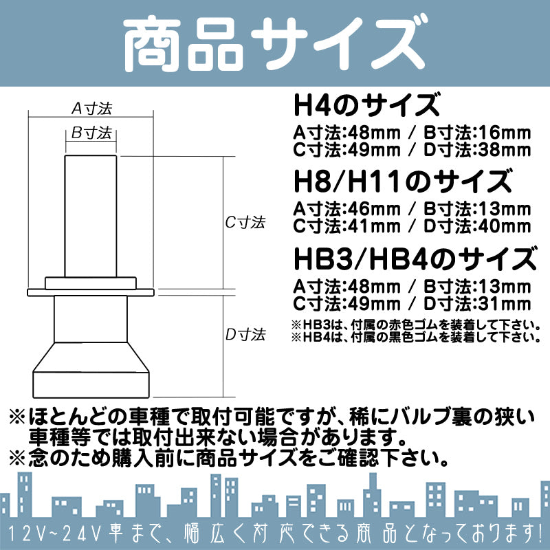 LEDヘッドライト LEDフォグランプ H4 (Hi/Lo) / H8 / H11 / HB3 / HB4 車検対応 6000lm 12V 24V ファンレス ケルビン数変更可 mtk1020