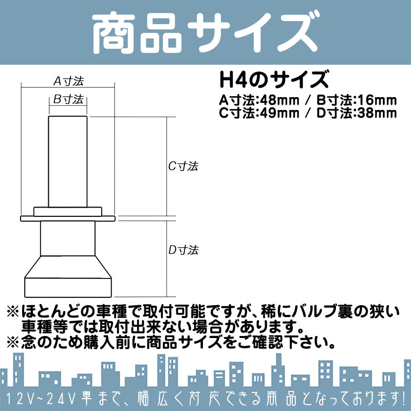 LEDヘッドライト LEDフォグランプ H4 (Hi/Lo) / H8 / H11 / HB3 / HB4 車検対応 6000lm 12V 24V ファンレス ケルビン数変更可 mtk1020
