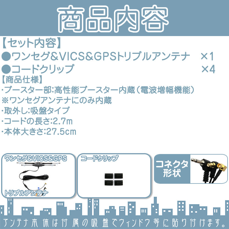 GPS ワンセグ VICS トリプルアンテナ 直結電源ケーブル USB付