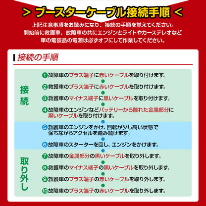 ブースターケーブル 車用 5m 100A 12V 大型車 普通車 自動車 軽自動車 バイク ハイブリッド車 救援 緊急 対策 使い方簡単 バッテリー充電 バッテリー上がり 災害 ロングケーブル lif047