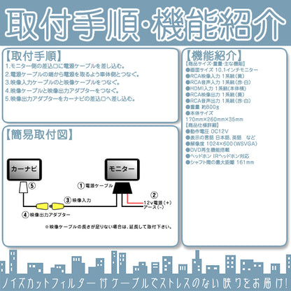 10.1インチ ヘッドレストモニター DVD内蔵 イクリプス アルパイン クラリオン ホンダ カーナビ対応 12V車 外部 液晶モニター 家族 子供 同乗者向け mos40