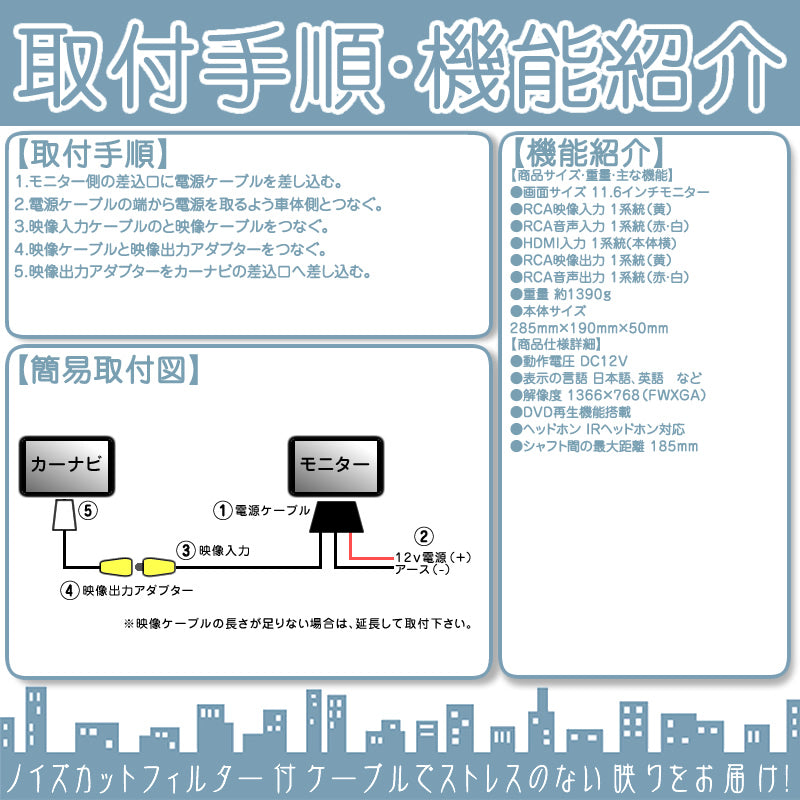 11.6インチ ヘッドレストモニター DVD内蔵 イクリプス アルパイン