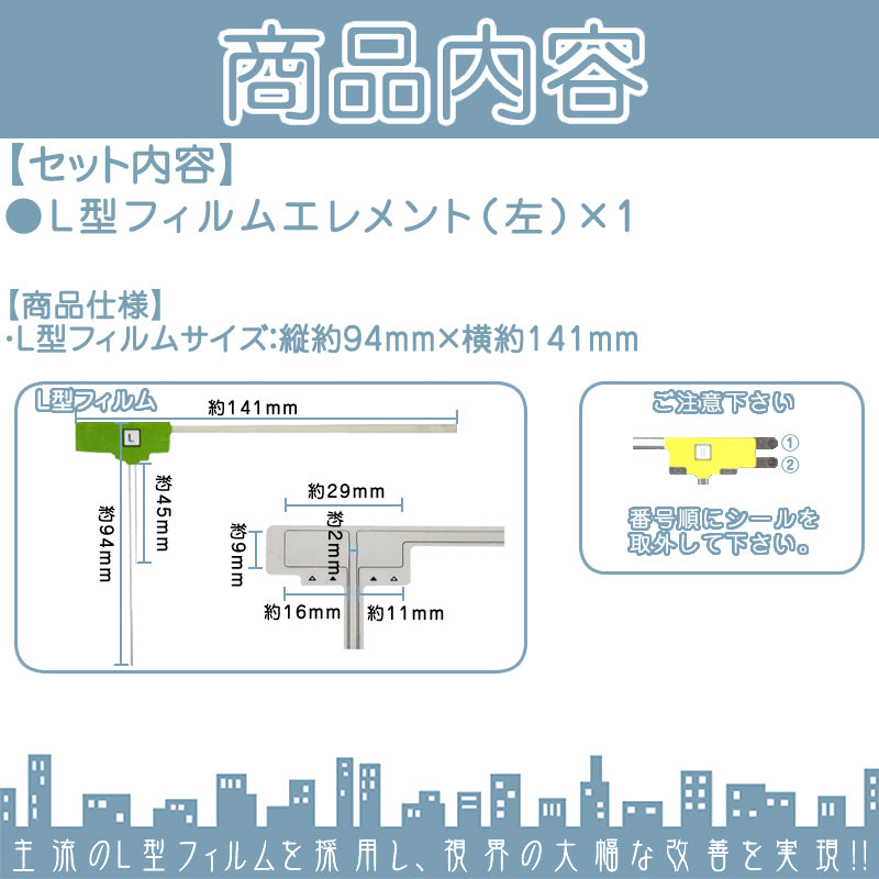 地デジ ワンセグ フィルムアンテナ 1ch エレメント カロッツェリア パナソニック アルパイン クラリオン ケンウッド サンヨー 三菱 ソニー ナビ乗せ変え フロントガラス交換時 tom021L